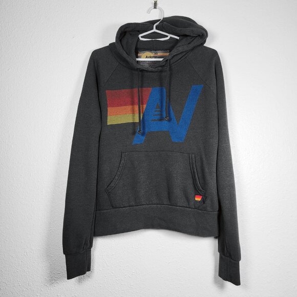 Aviator Nation Tops - Aviator Nation Vintage Logo Hoodie Relaxed Pullover Faded Smoke Charcoal Size XS